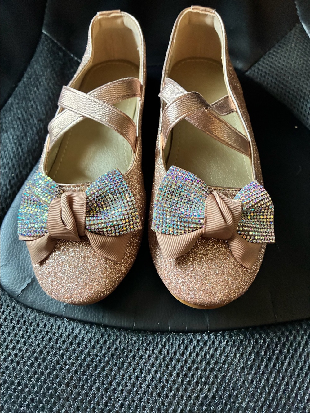 Girls Glitter Bow Ballet Flats - Rose Gold